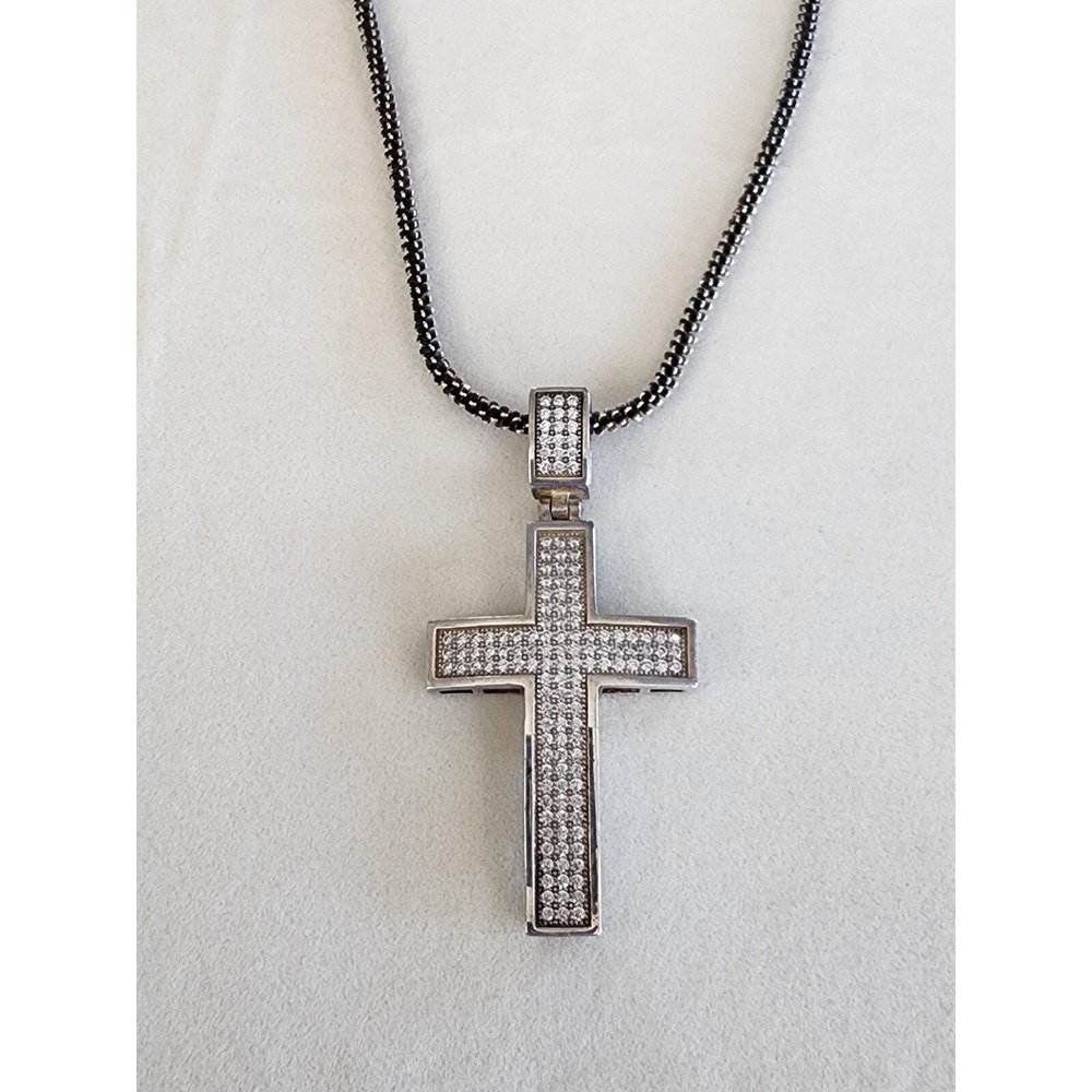ITALIAN Pure 925 Sterling Silver & Crystal Cross Unusual Knobby Chain FREE $HIP!